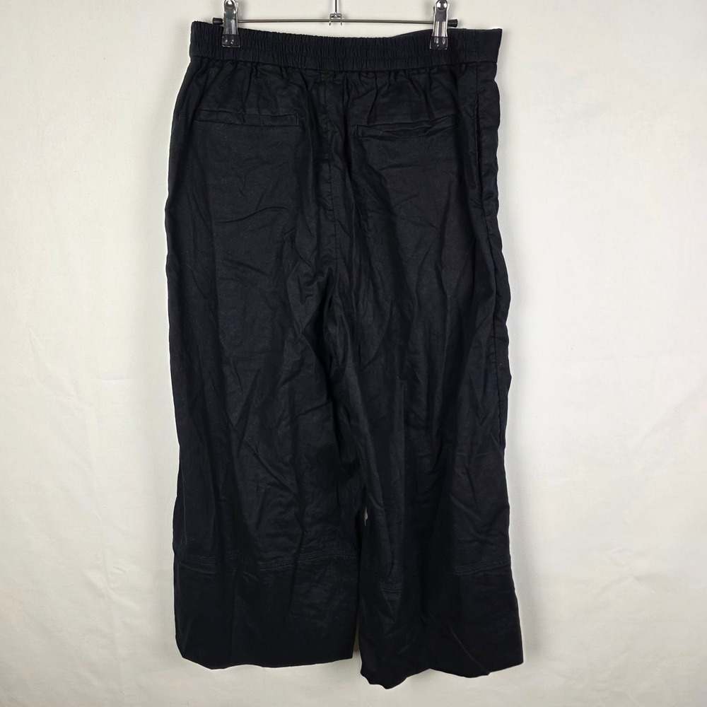 Banana Republic Black Linen Blend Wide Leg Cropped Pants Womens Medium - Picture 2 of 6
